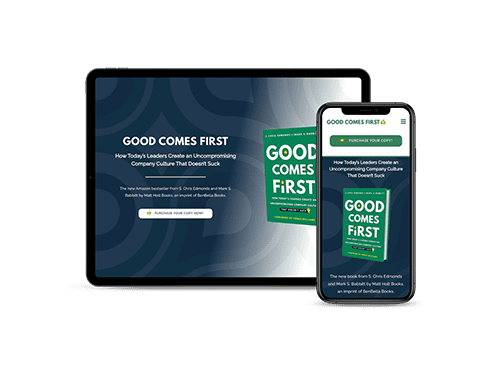 Good Comes First website displayed on a tablet and smartphone