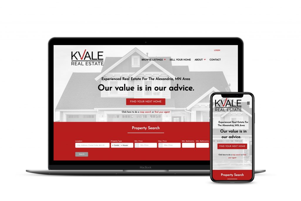 Kvale Real Estate website design and development mockup